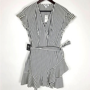 Express Surplice Tie Waist Ruffle Stripe Dress